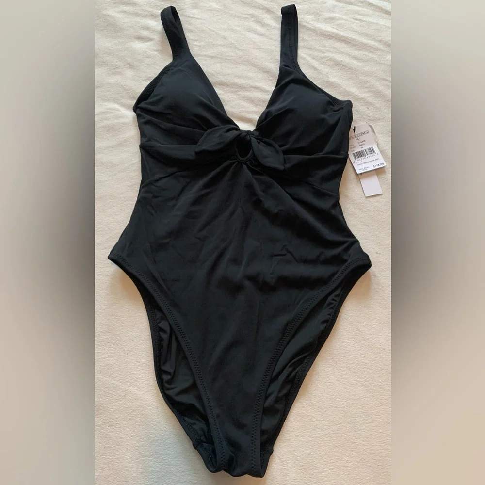 NWT Robin Piccone Black Ava Knot One Piece Swimsuit size 10
